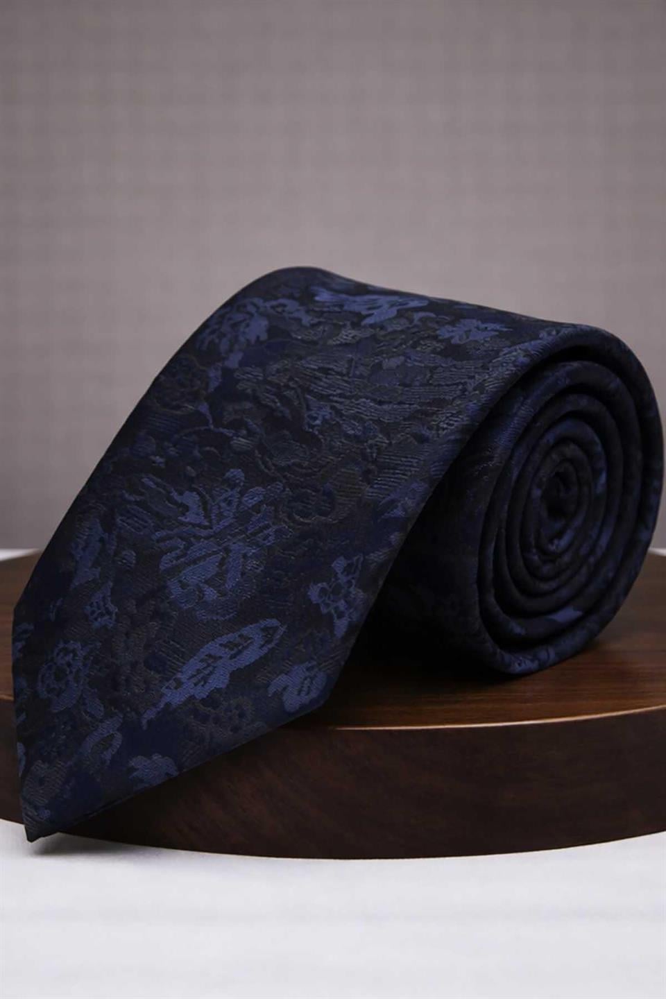 Mavi - Füme Çiçek Kravat