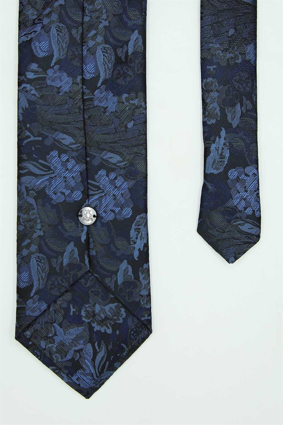 Mavi - Füme Çiçek Kravat