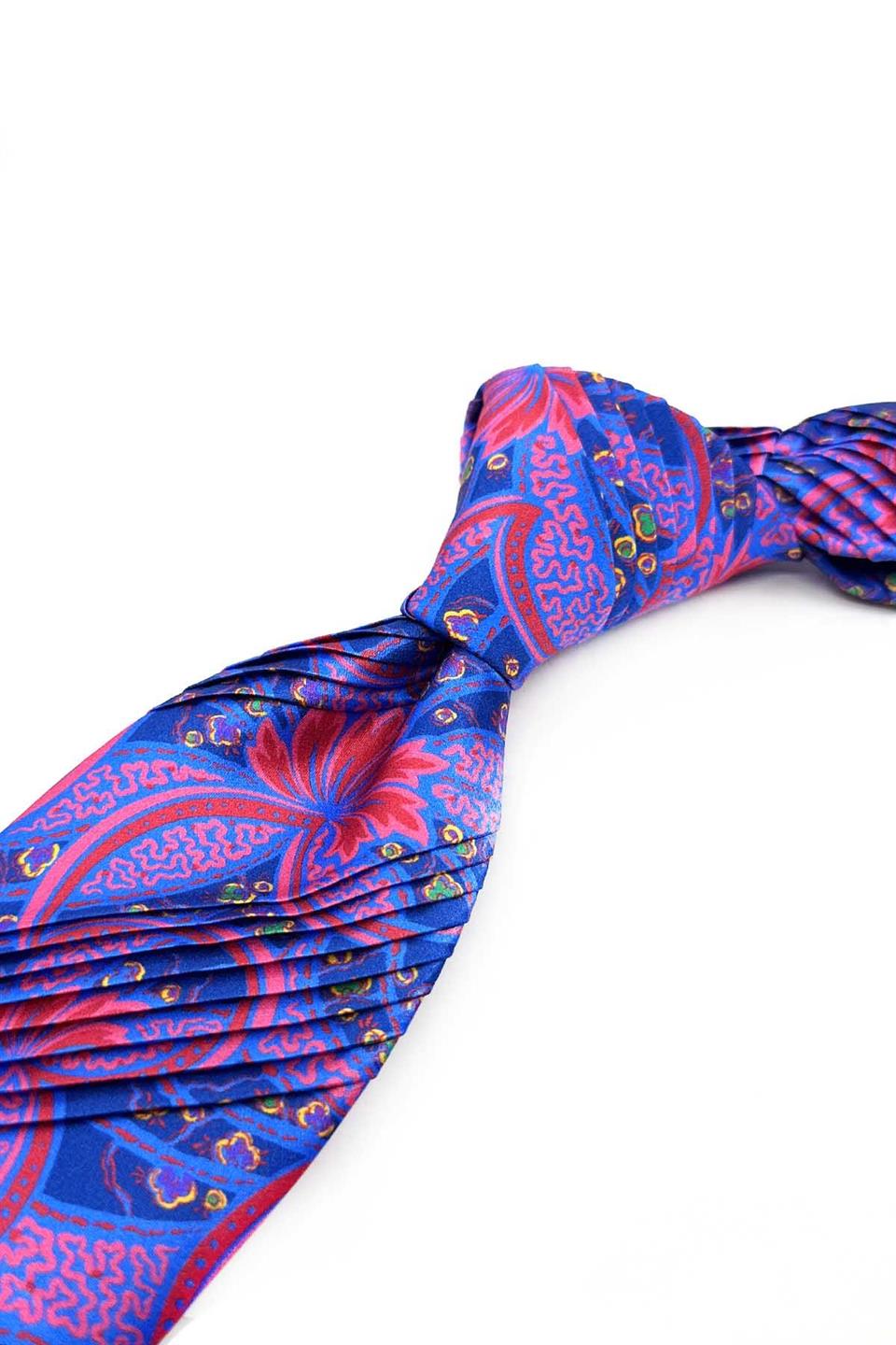 Mavi - Fuşya Piliseli İtalyan İpek Kravat EST205