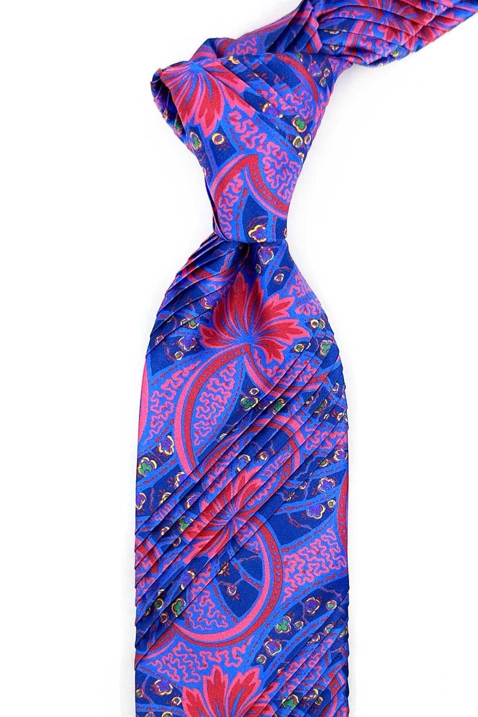 Mavi - Fuşya Piliseli İtalyan İpek Kravat EST205