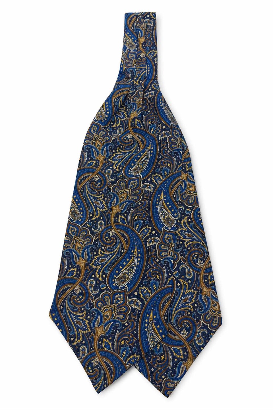 Mavi Gold Şal Desen İtalyan İpek Ascot Kravat SAC77