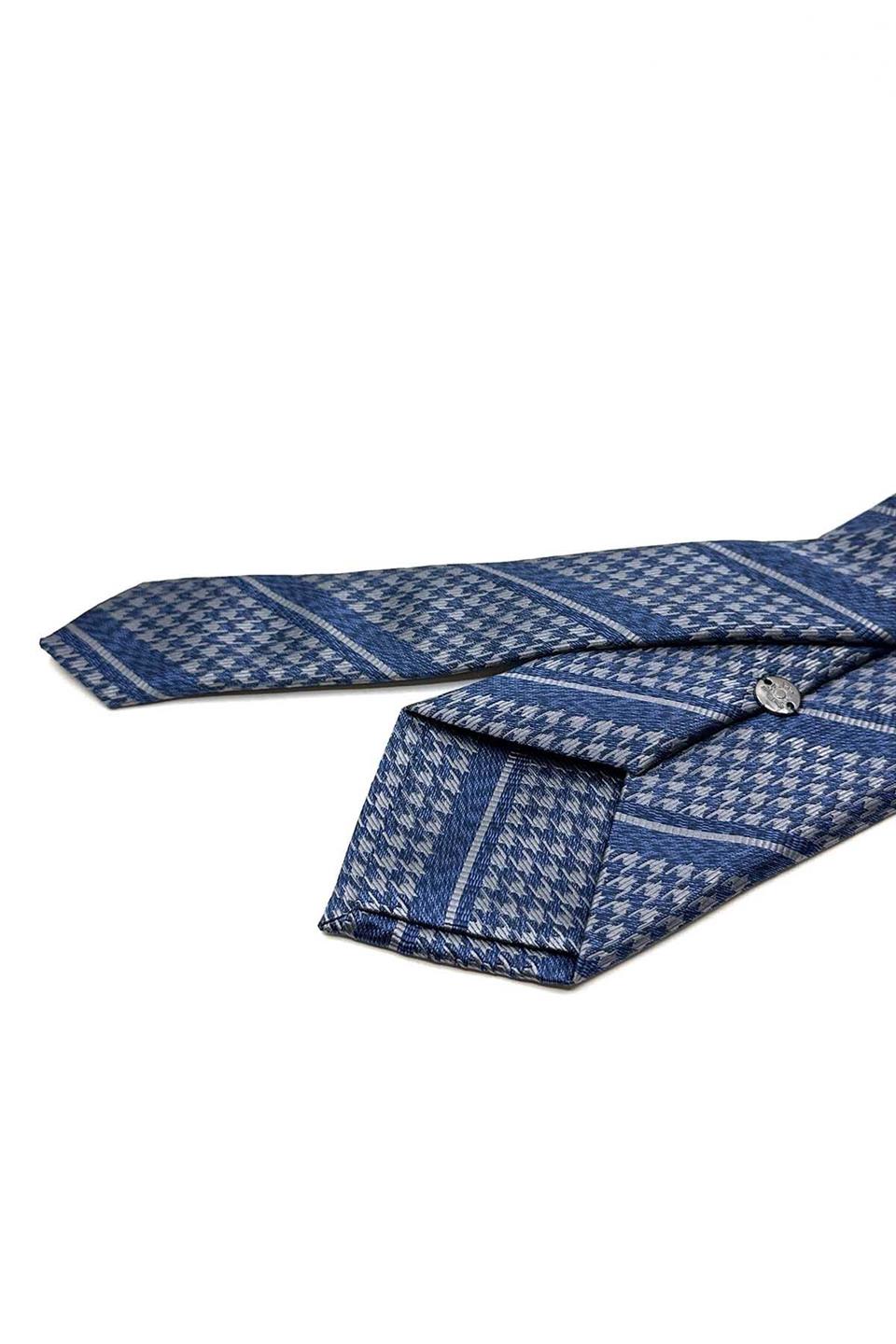 Mavi - Gri Kaz Ayağı Mendilli Klasik Kravat KK12849