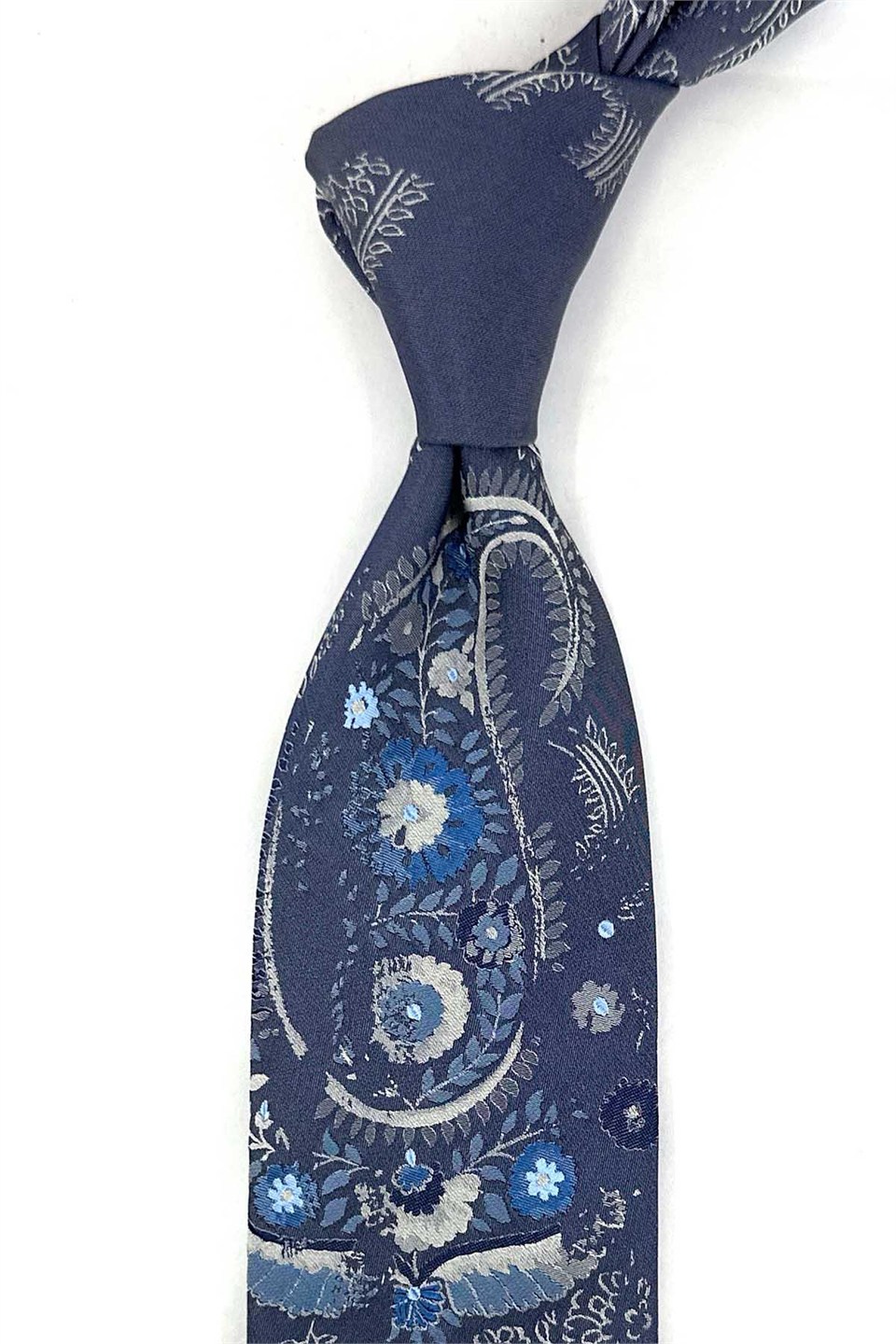 Mavi Gri Motif Desen İtalyan İpek Kravat İK2636