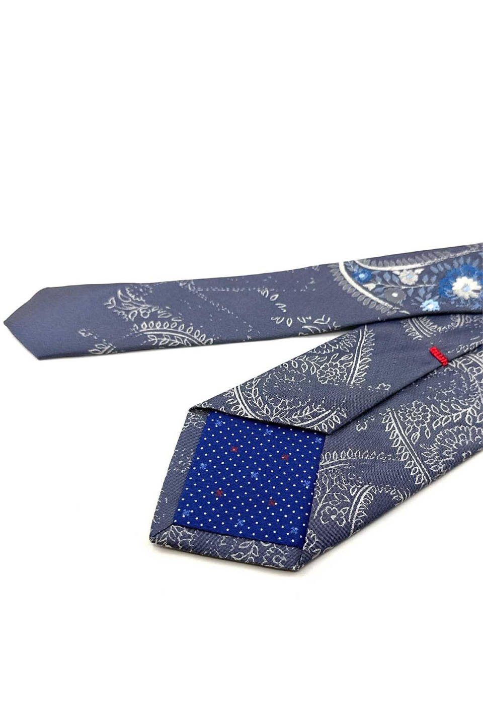 Mavi Gri Motif Desen İtalyan İpek Kravat İK2636