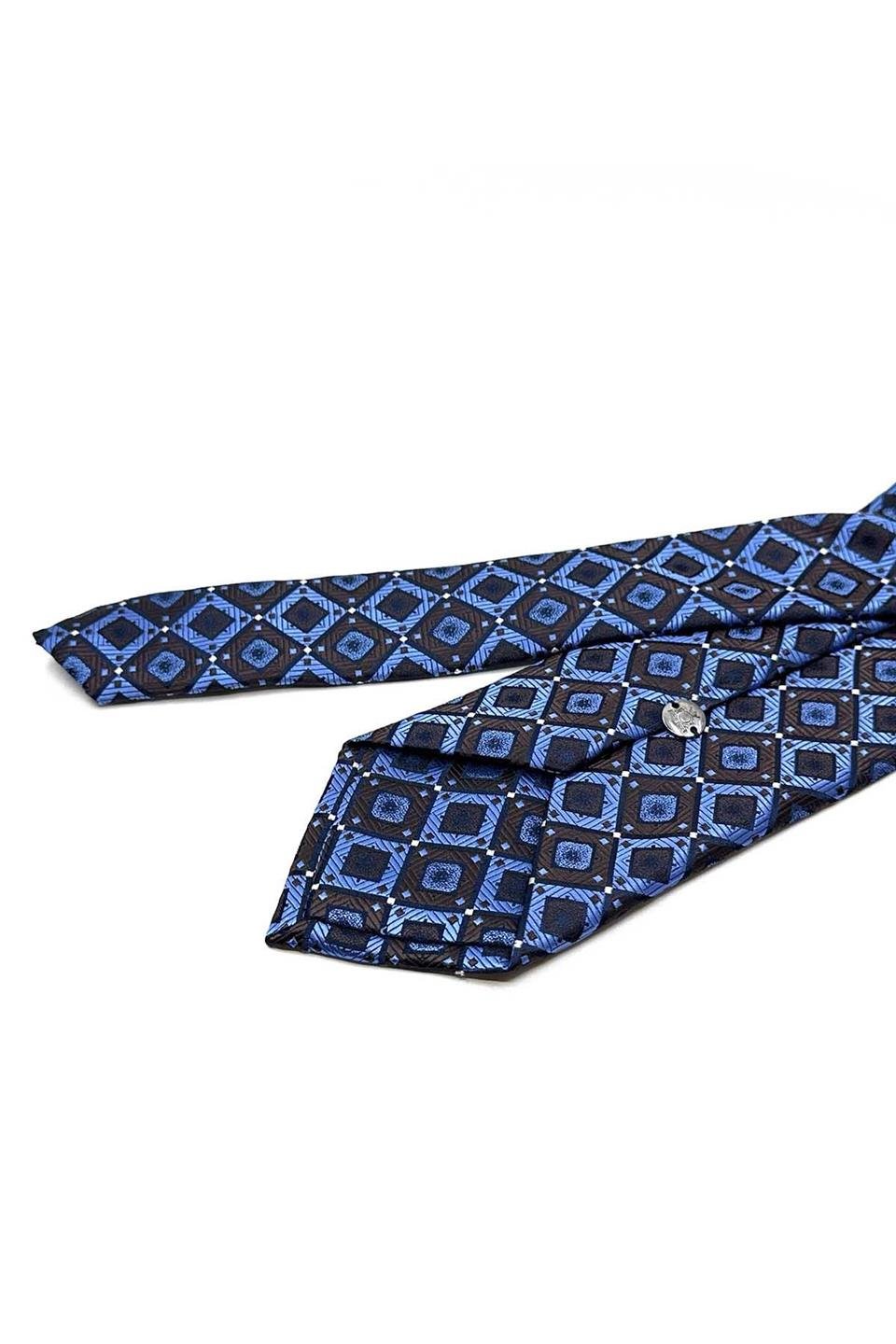 Mavi - Kahve Kare Desen Mendilli Klasik Kravat KK12868