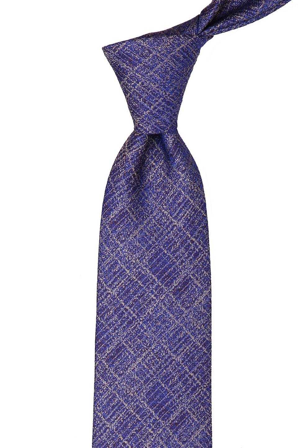 Mavi - Kahve Kendinden Desen Mendilli Klasik Kravat KK10230