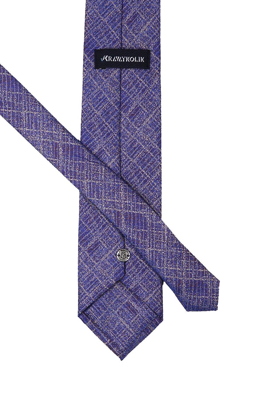 Mavi - Kahve Kendinden Desen Mendilli Klasik Kravat KK10230