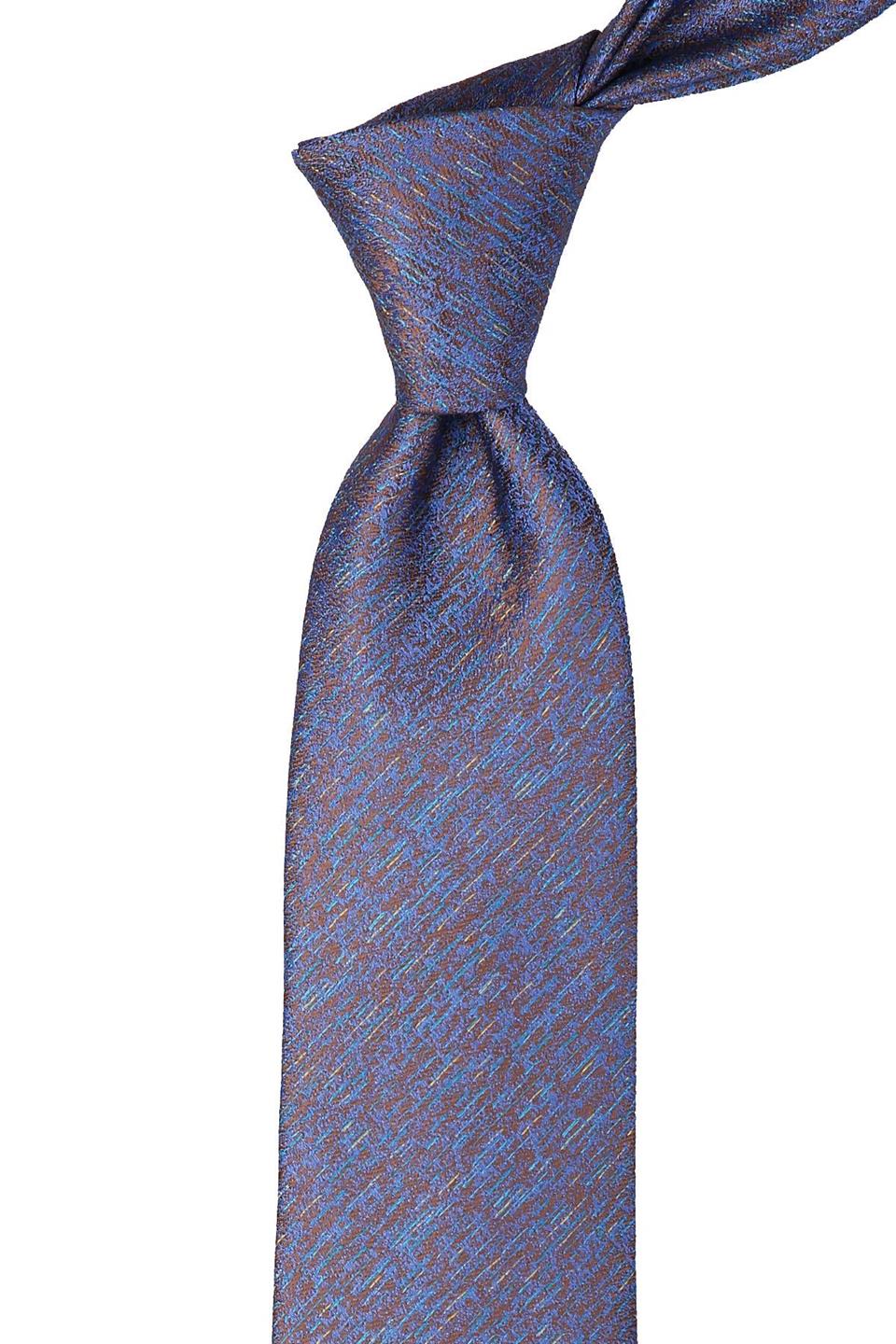 Mavi - Kahve Kum Desen Mendilli Klasik Kravat KK10035