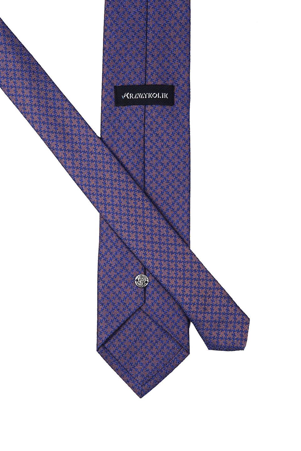 Mavi - Kahve Motif Desen Mendilli Klasik Kravat KK10307