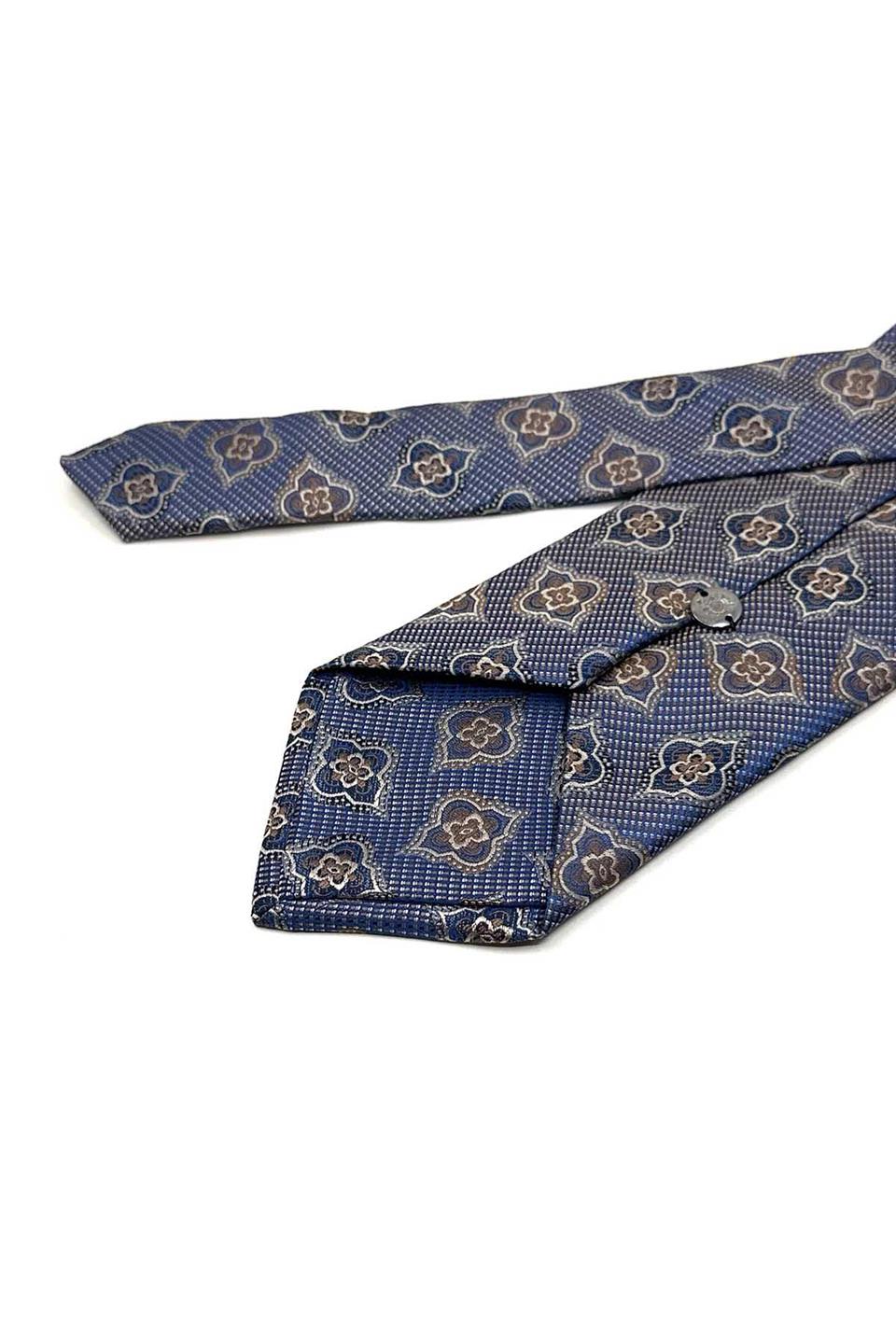 Mavi - Kahve Motif Desen Mendilli Klasik Kravat KK13610