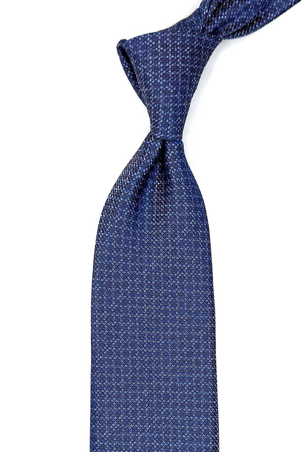 Mavi - Kahve Nokta Desen Mendilli Klasik Kravat KK12582
