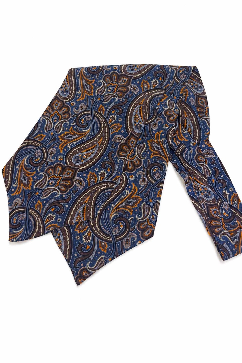 Mavi Kahve Şal Desen İtalyan İpek Ascot Kravat SAC121