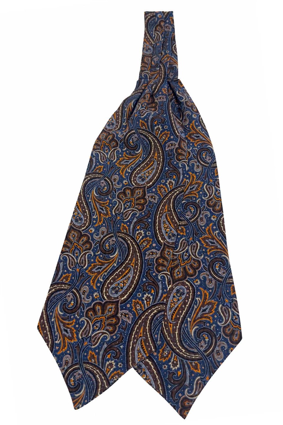 Mavi Kahve Şal Desen İtalyan İpek Ascot Kravat SAC121