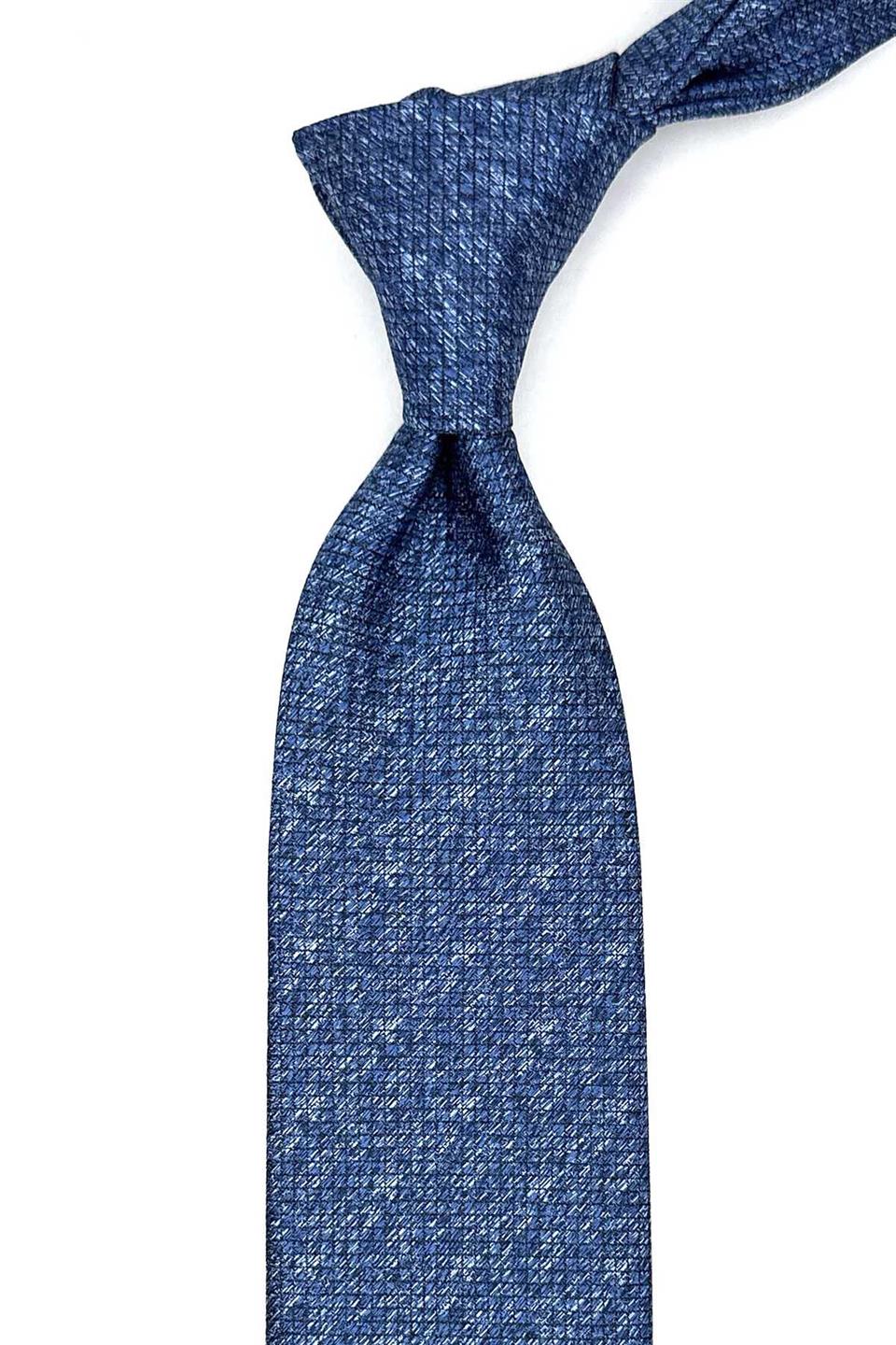Mavi Kare Desen Mendilli Klasik Kravat KK13061