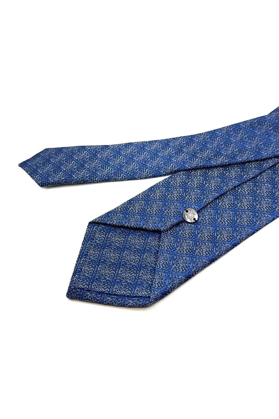 Mavi Kare Desen Mendilli Klasik Kravat KK12488