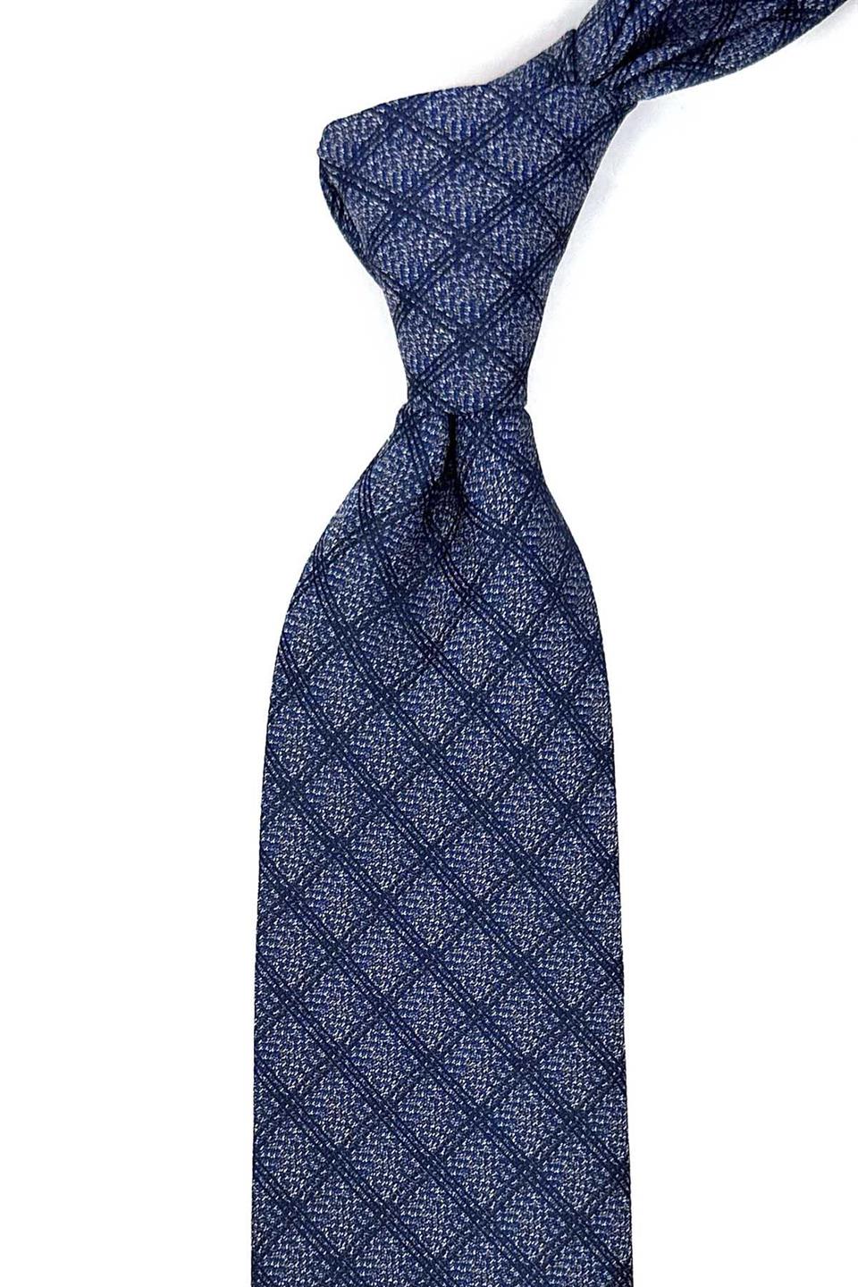 Mavi Kare Desen Mendilli Klasik Kravat KK12485