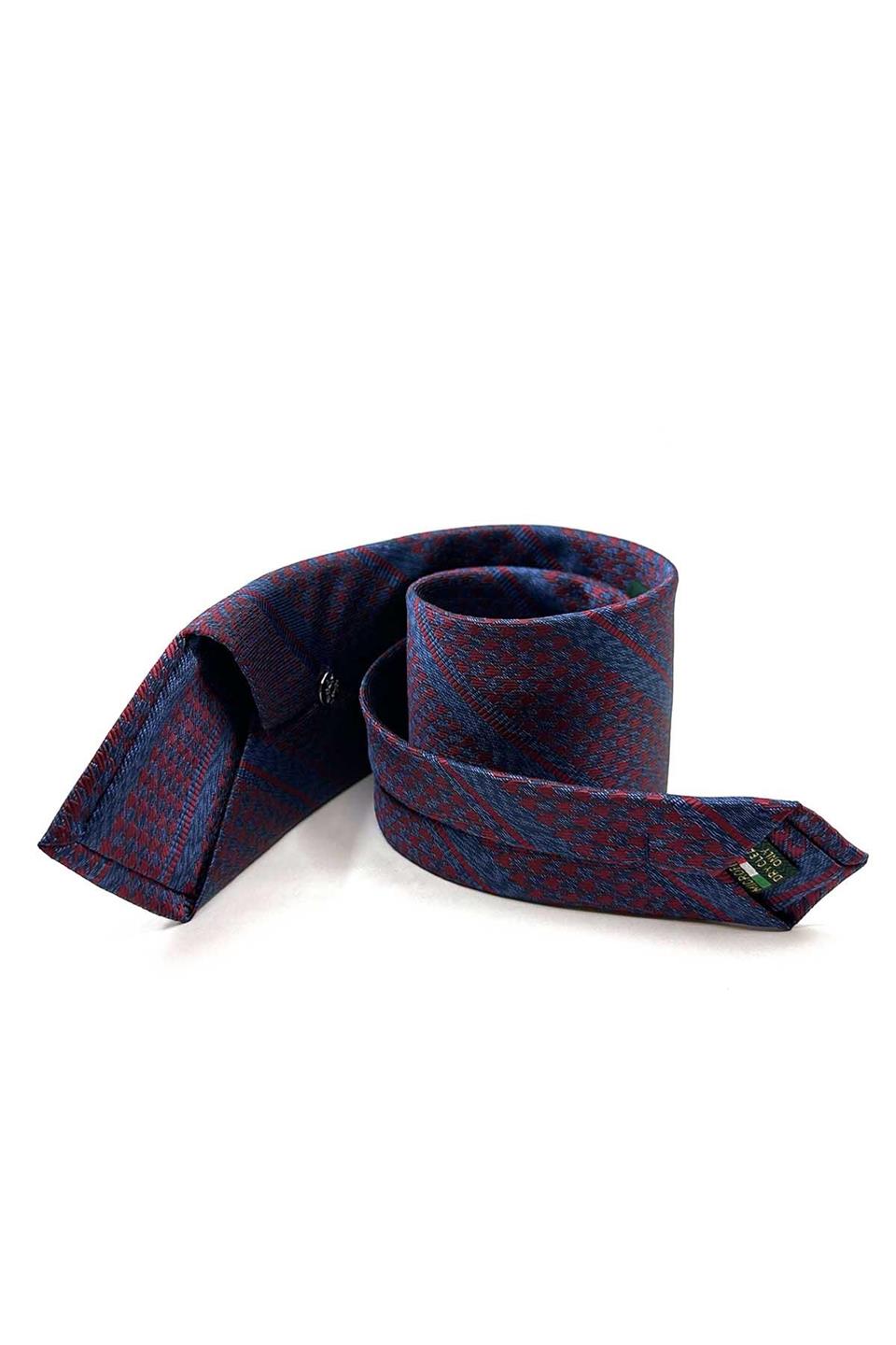 Mavi - Kırmızı Kaz Ayağı Mendilli Klasik Kravat KK12848