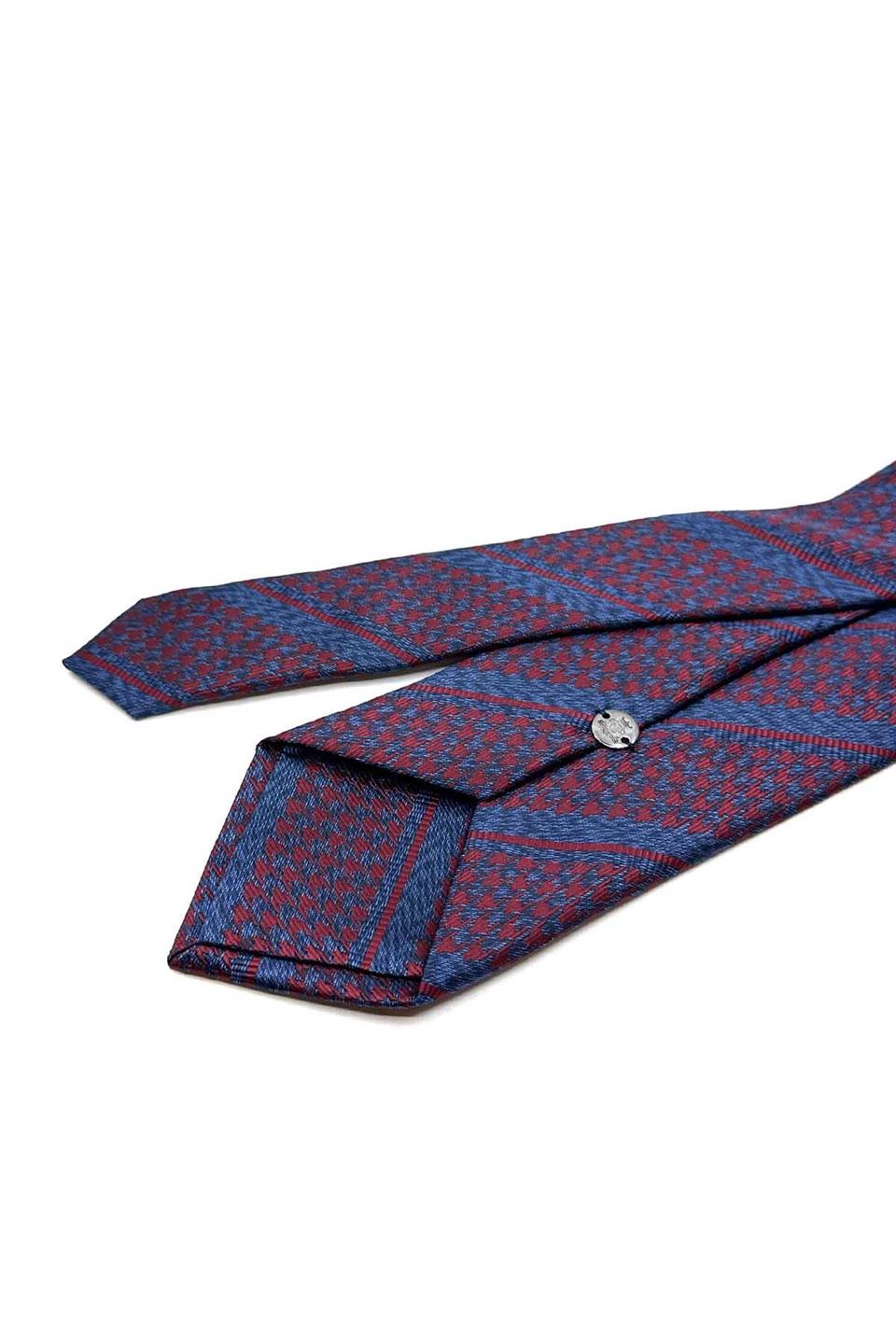 Mavi - Kırmızı Kaz Ayağı Mendilli Klasik Kravat KK12848