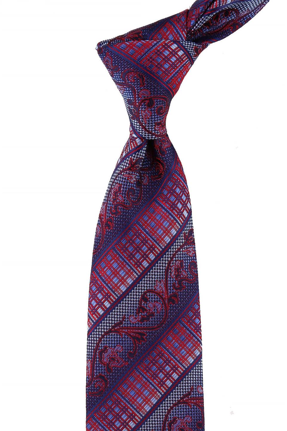 Mavi - Kırmızı Motif Desen Mendilli Klasik Kravat KK10803
