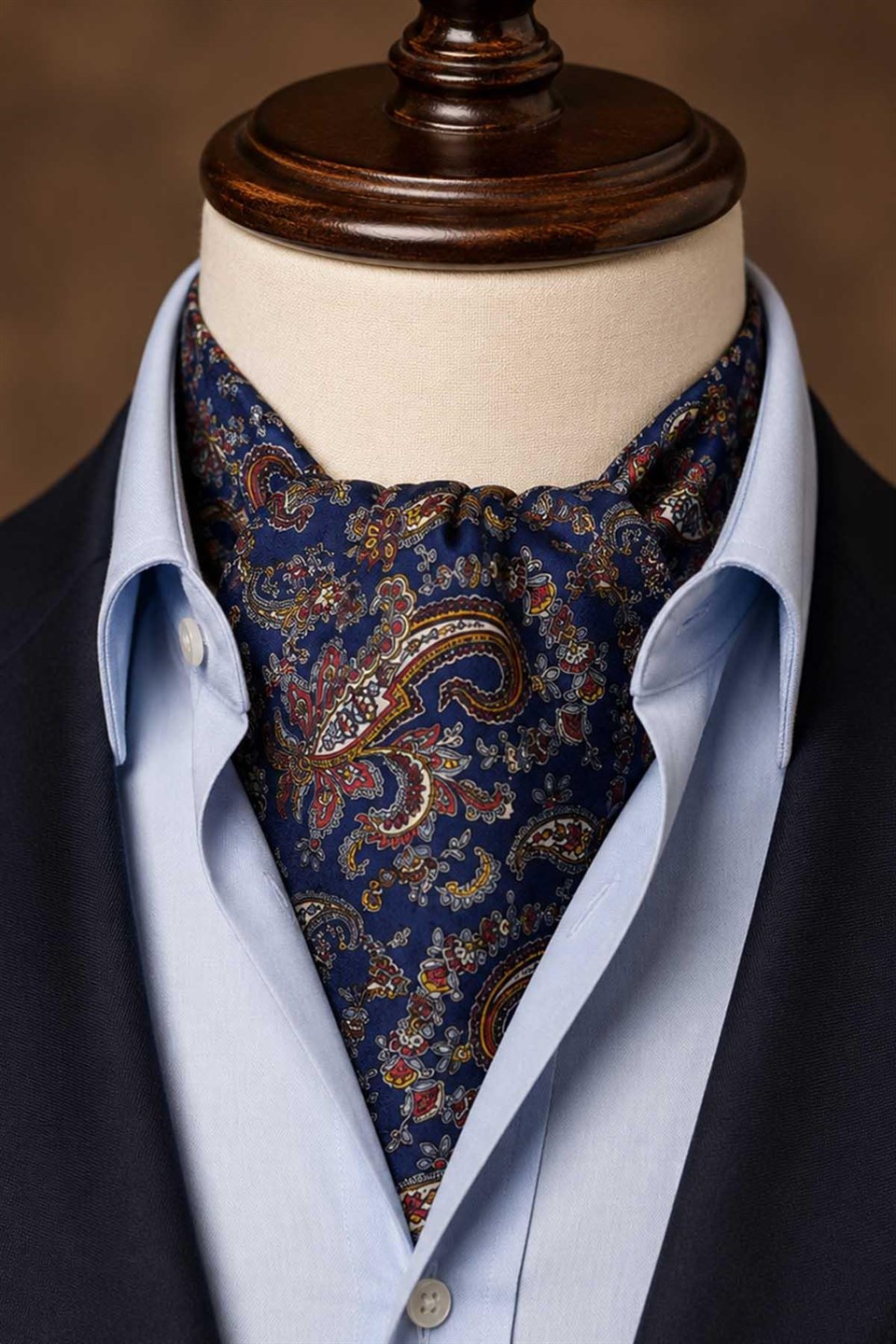 Mavi Kırmızı Şal Desen İtalyan İpek Ascot Kravat SAC76