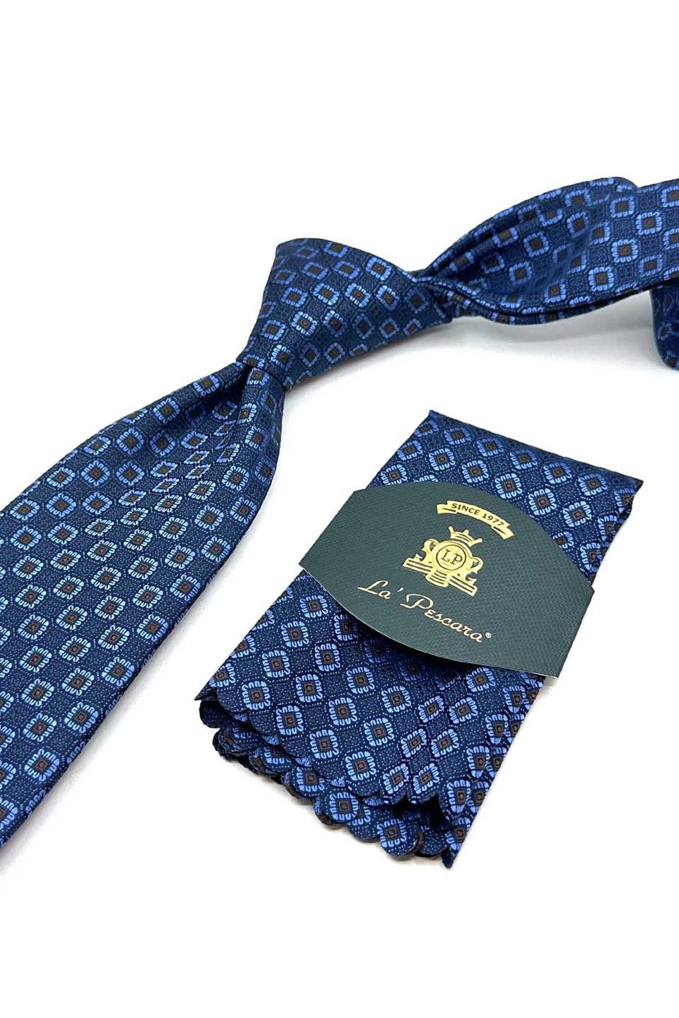 Mavi Küçük Desen Mendilli Klasik Kravat KK13032