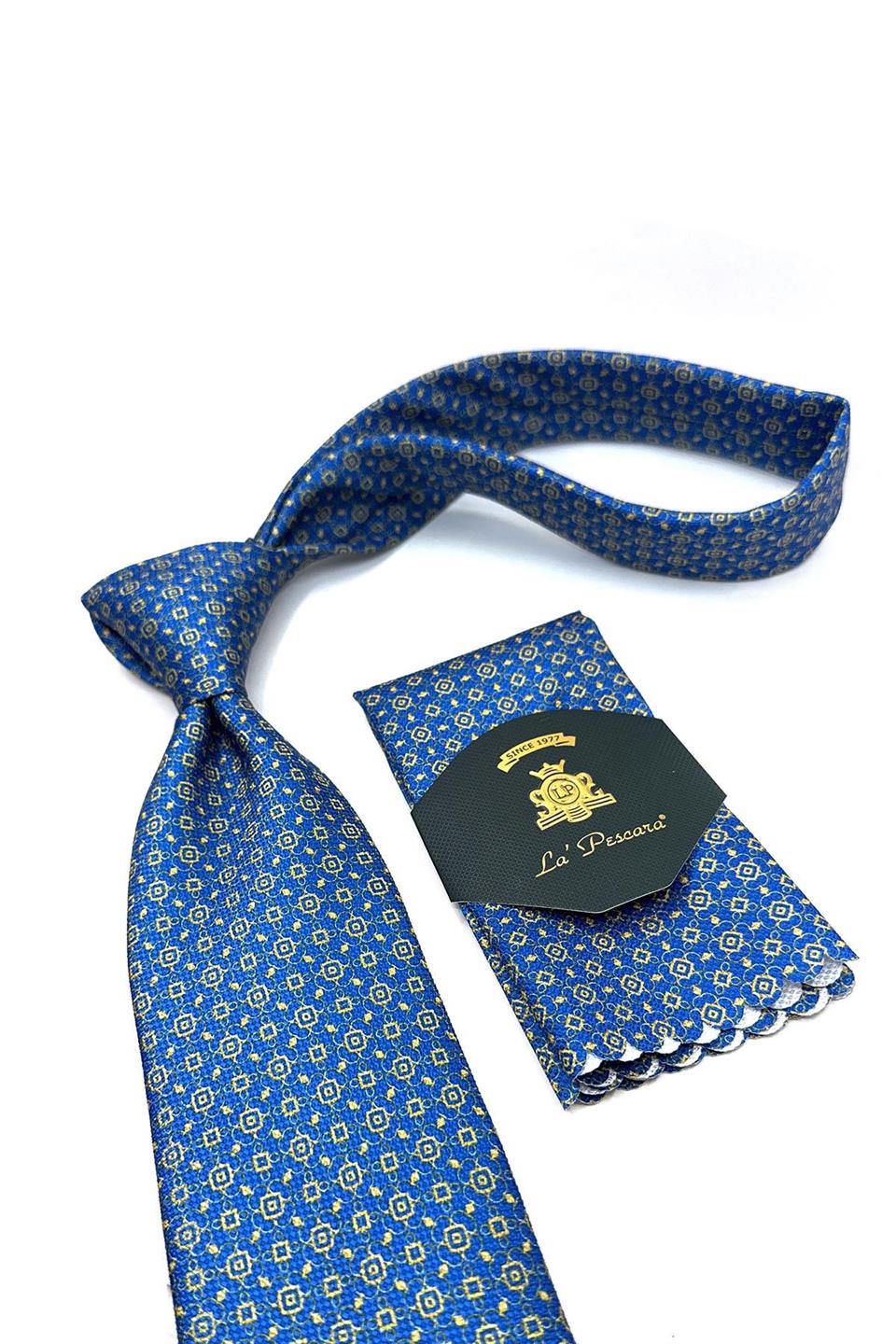 Mavi Küçük Desen Mendilli Klasik Kravat KK11450