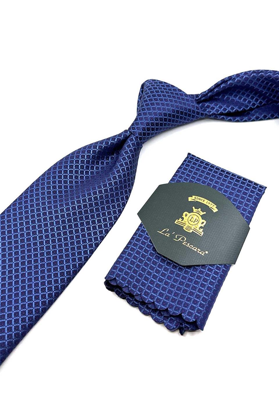 Mavi Küçük Desen Mendilli Klasik Kravat KK12628