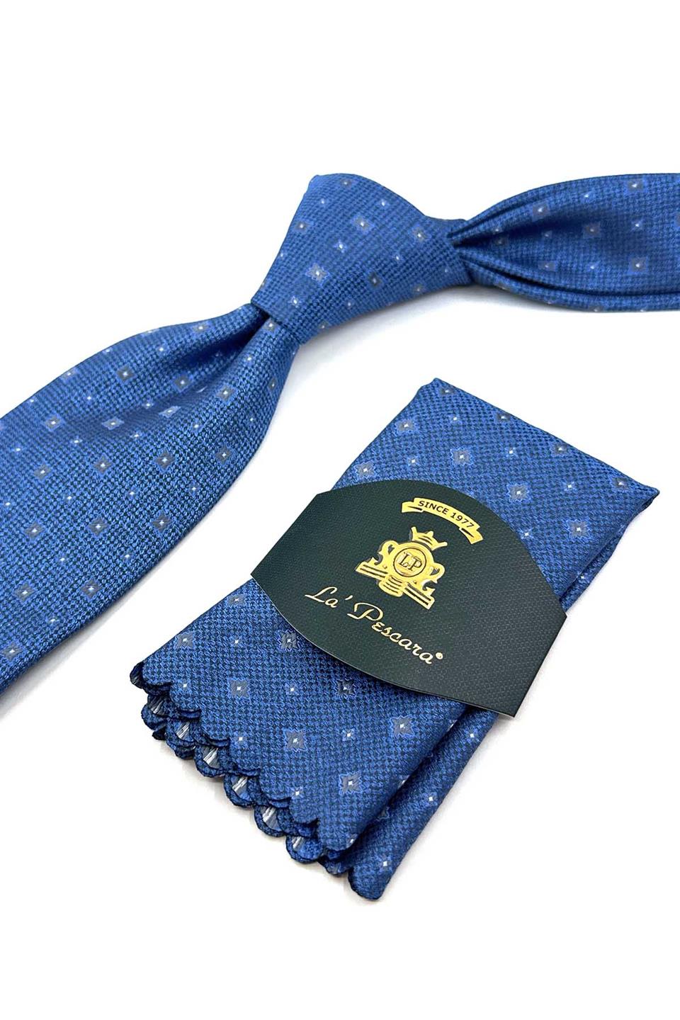 Mavi Küçük Desen Mendilli Klasik Kravat KK12273