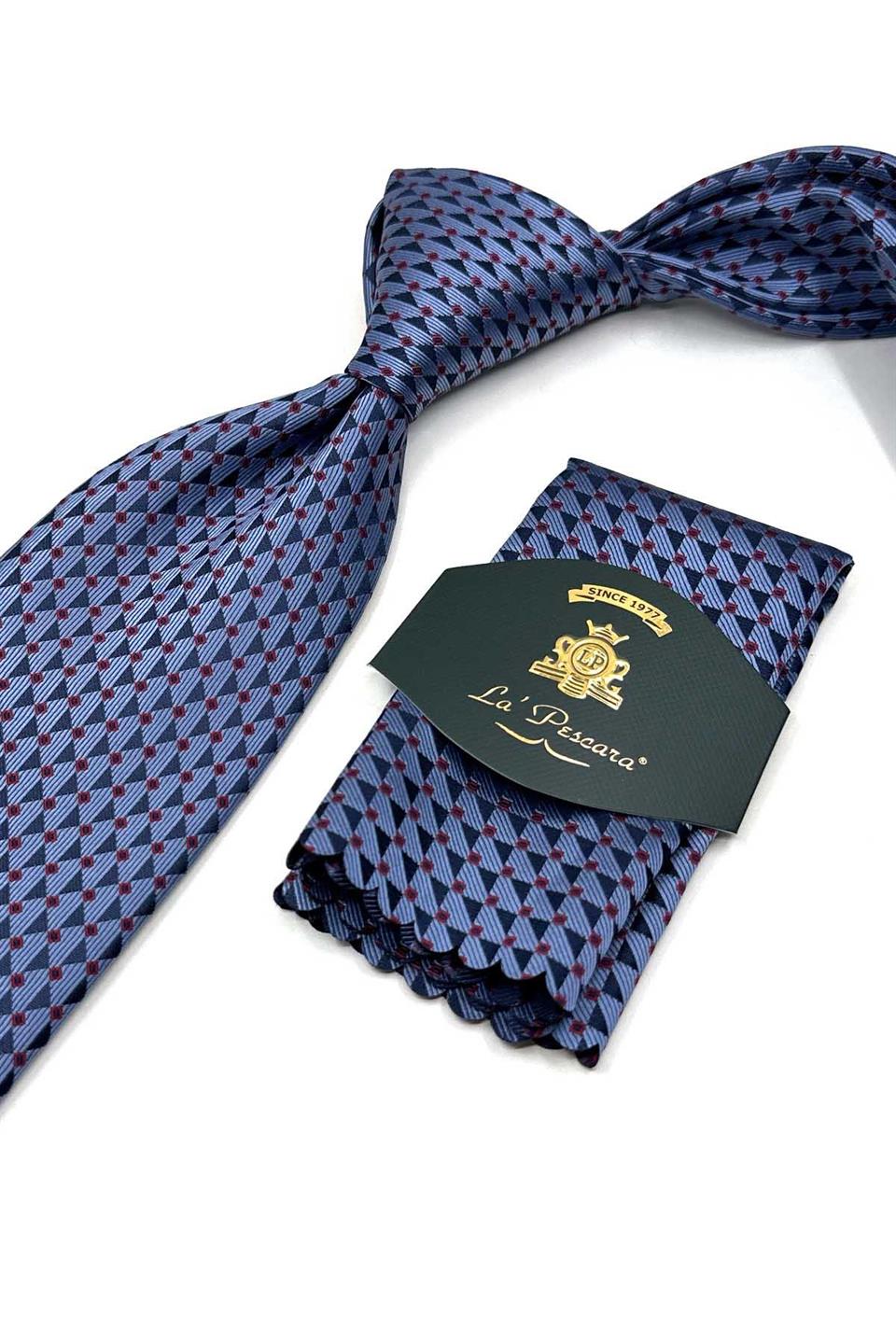 Mavi Küçük Desen Mendilli Klasik Kravat KK13445