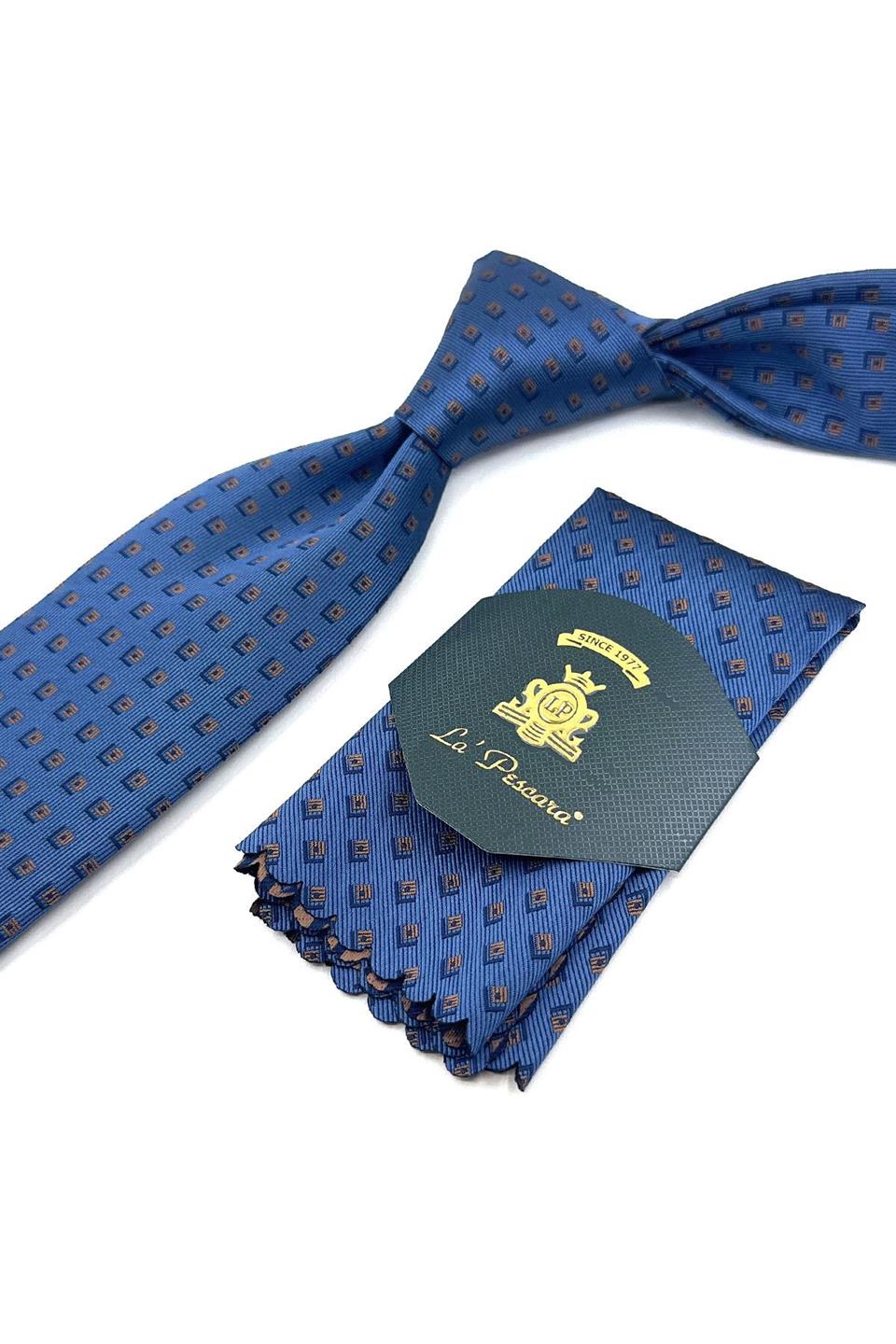 Mavi Küçük Desen Mendilli Klasik Kravat KK11846