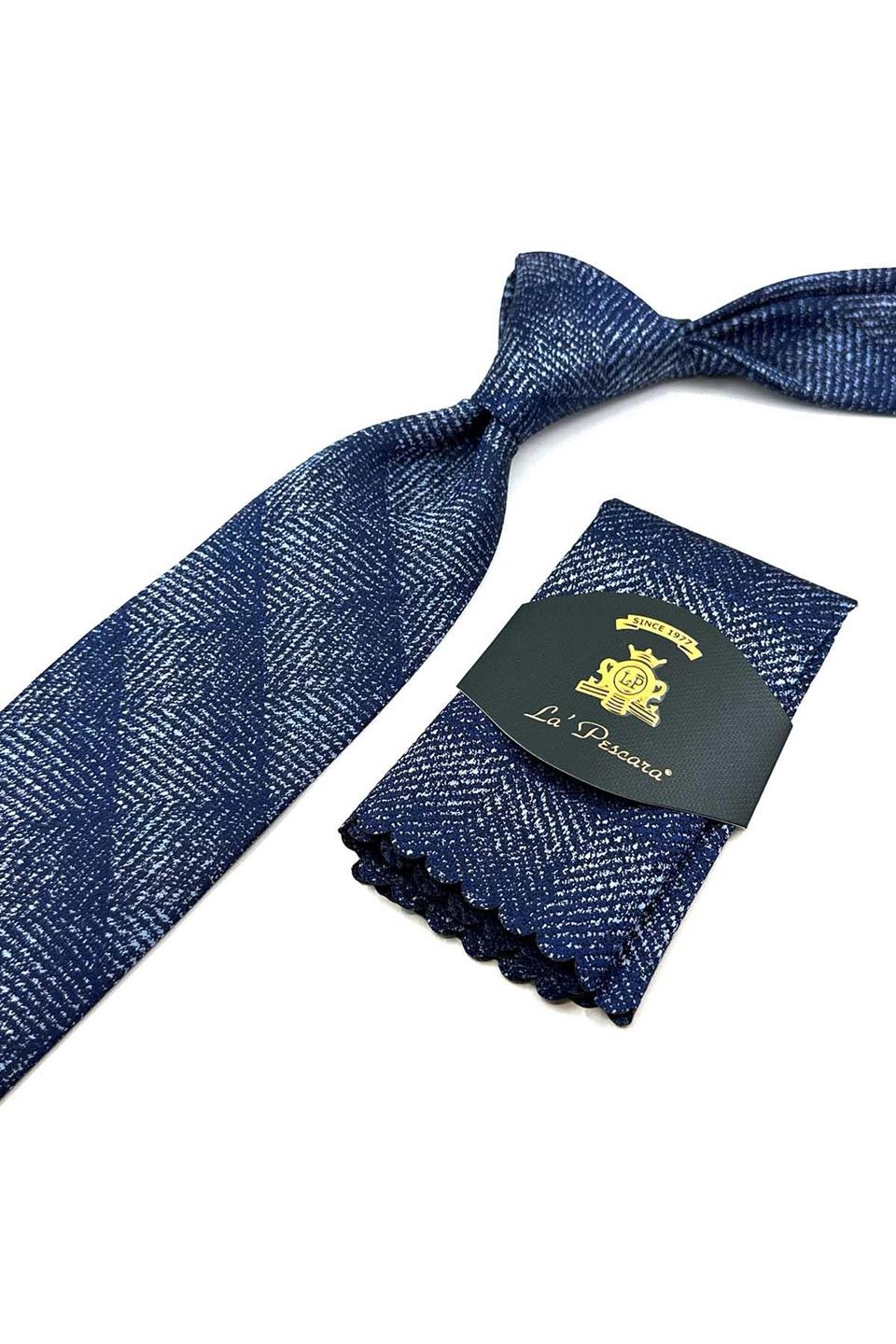 Mavi Kum Desen Mendilli Klasik Kravat KK12505