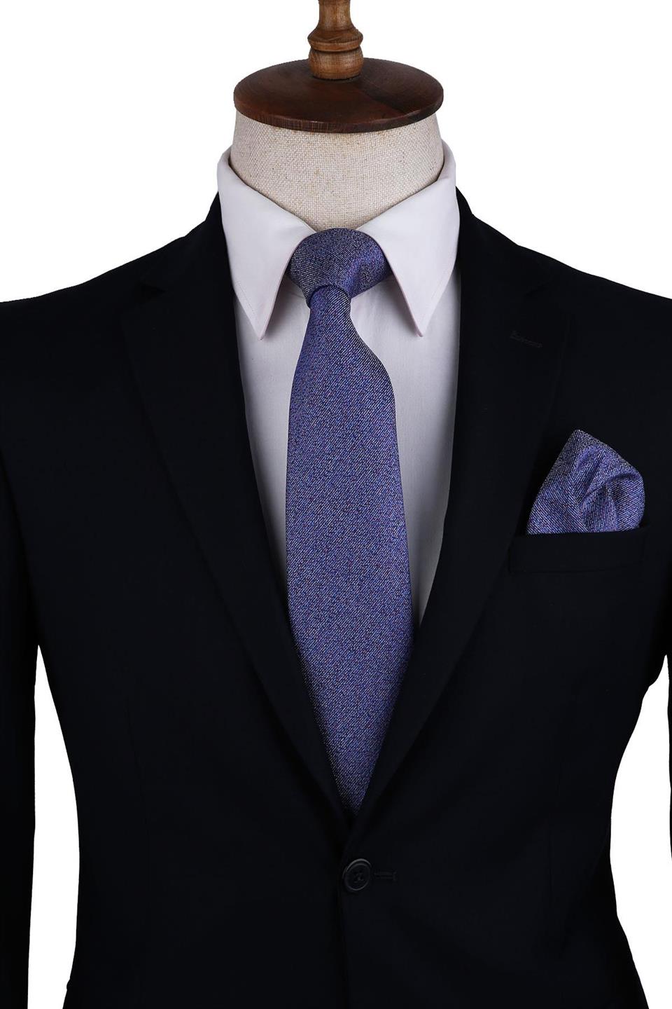 Mavi Kum Desen Mendilli Klasik Kravat KK10503