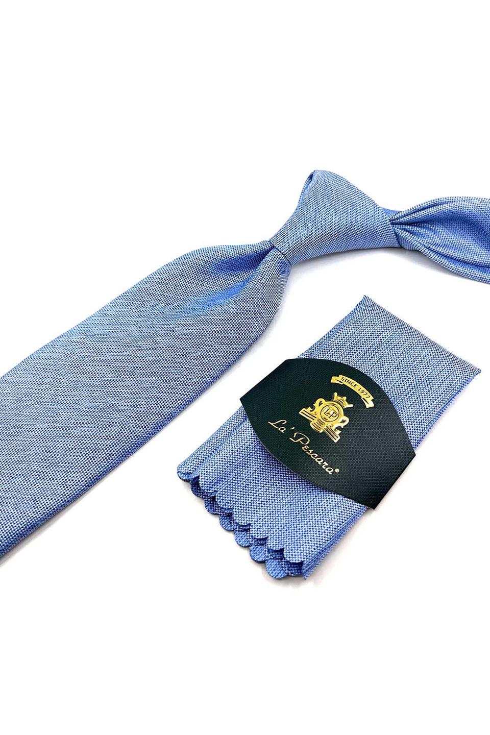 Mavi Kum Desen Mendilli Klasik Kravat KK12350