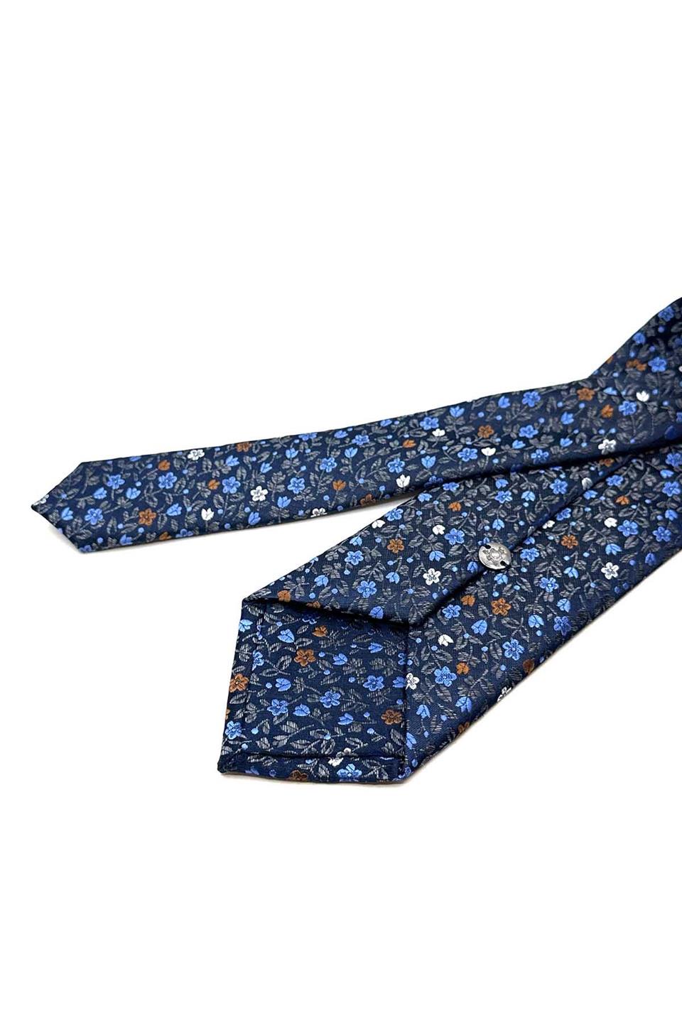 Mavi - Laci Çiçek Desen Mendilli Klasik Kravat KK12981