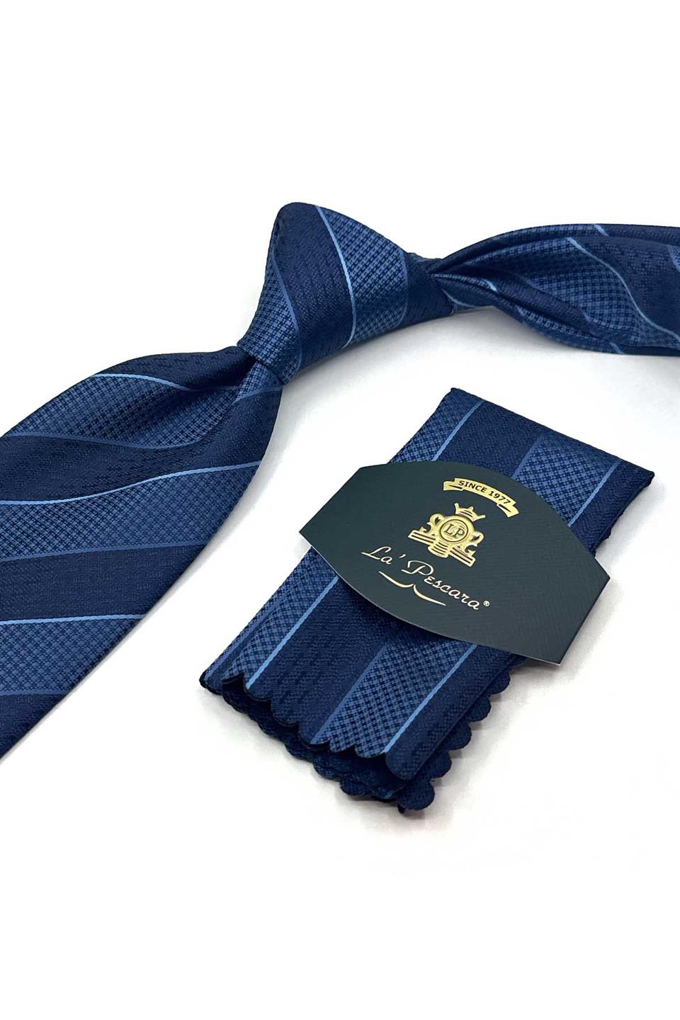 Sarı Çizgi Desen Mendilli Klasik Kravat KK13151