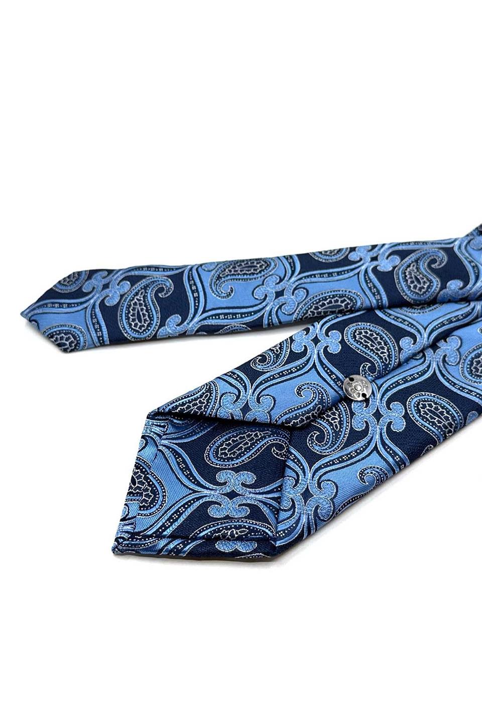 Mavi - Lacivert Şal Desen Mendilli Klasik Kravat KK12886