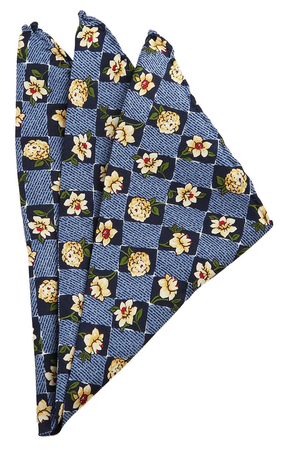 Mavi Motif Baskılı İpek Mendil SPS173