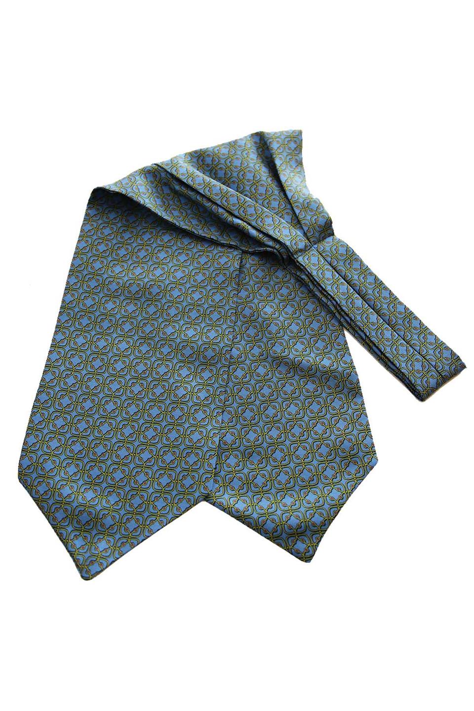 Mavi Motif Desen İtalyan İpek Ascot Fular K648