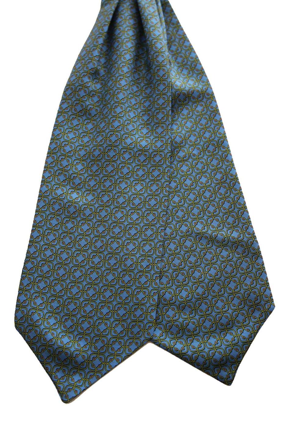 Mavi Motif Desen İtalyan İpek Ascot Fular K648