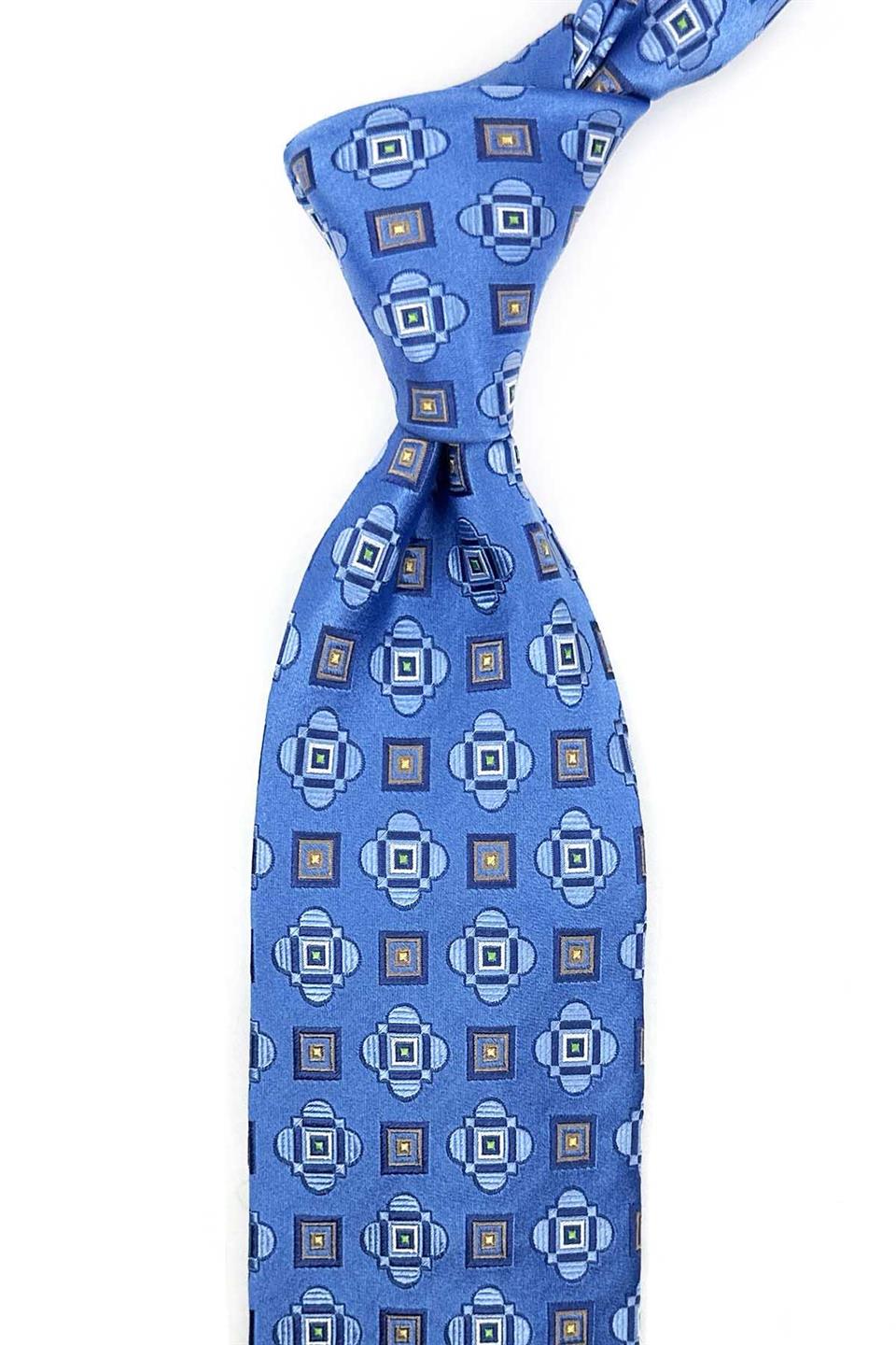 Mavi Motif Desen İtalyan İpek Kravat İK2367