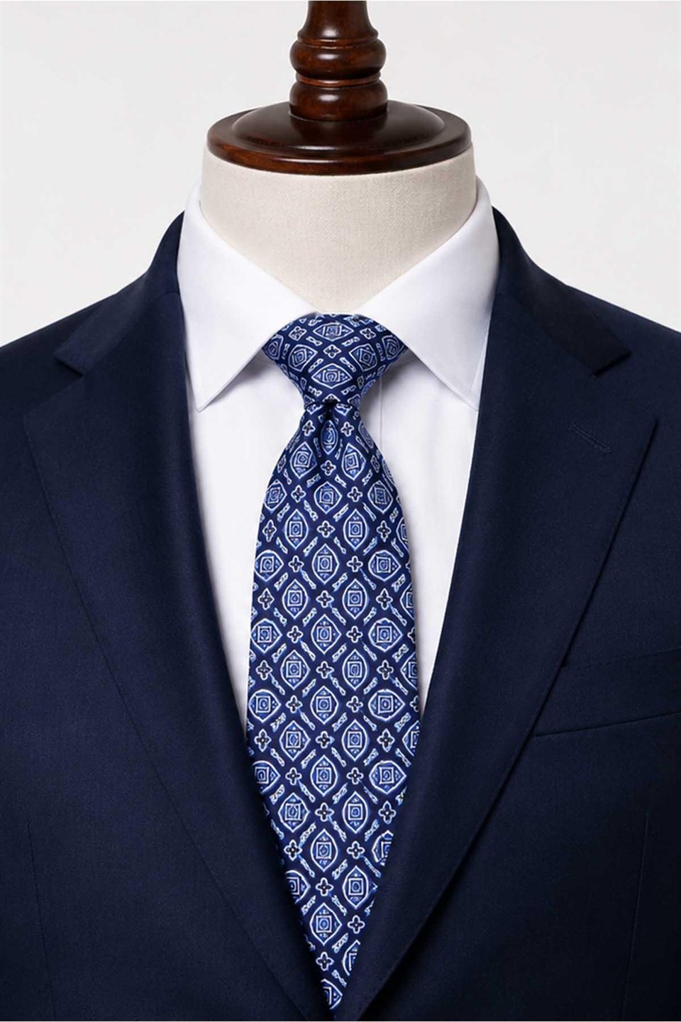 Mavi Motif Desen İtalyan İpek Kravat İK2538
