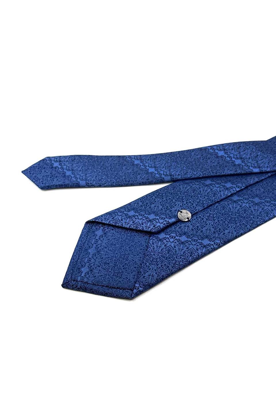 Mavi Motif Desen Mendilli Klasik Kravat KK12426
