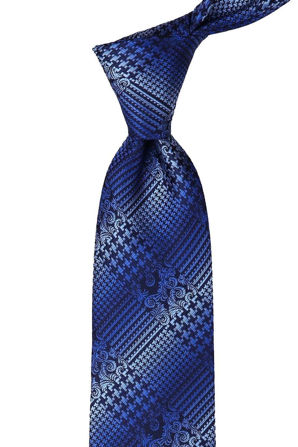 Mavi Motif Desen Mendilli Klasik Kravat KK10000