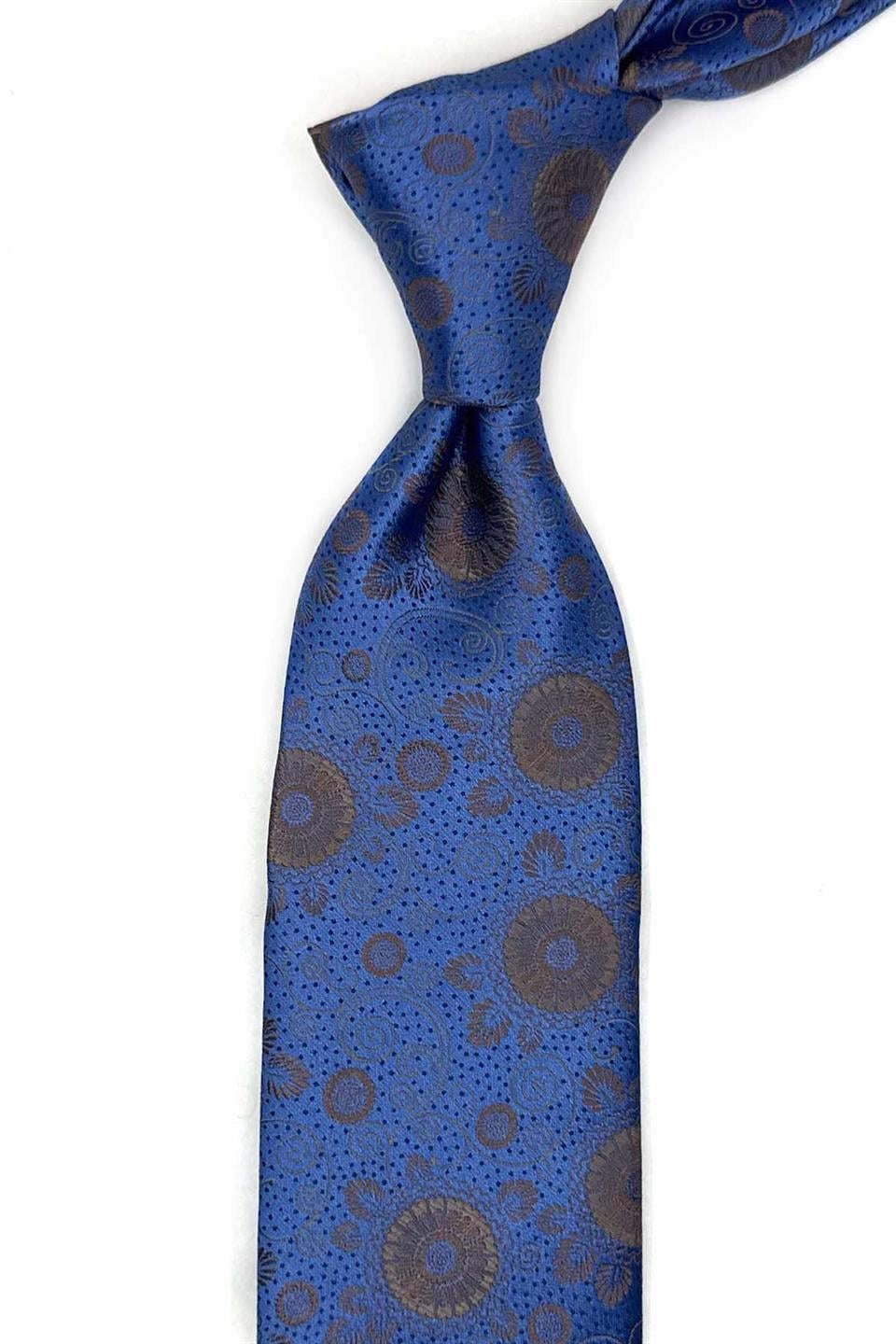 Mavi Motif Desen Mendilli Klasik Kravat KK13589