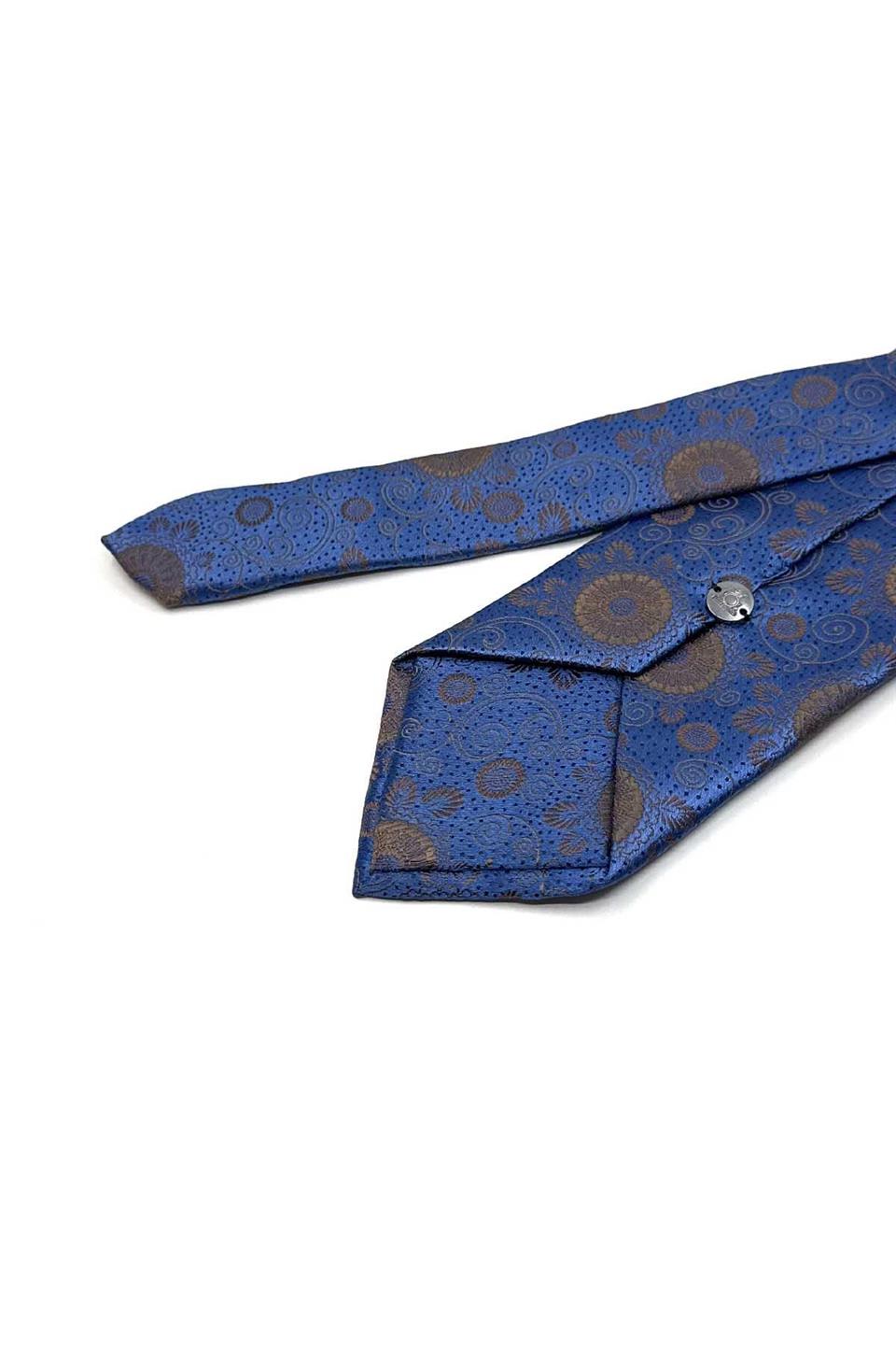 Mavi Motif Desen Mendilli Klasik Kravat KK13589