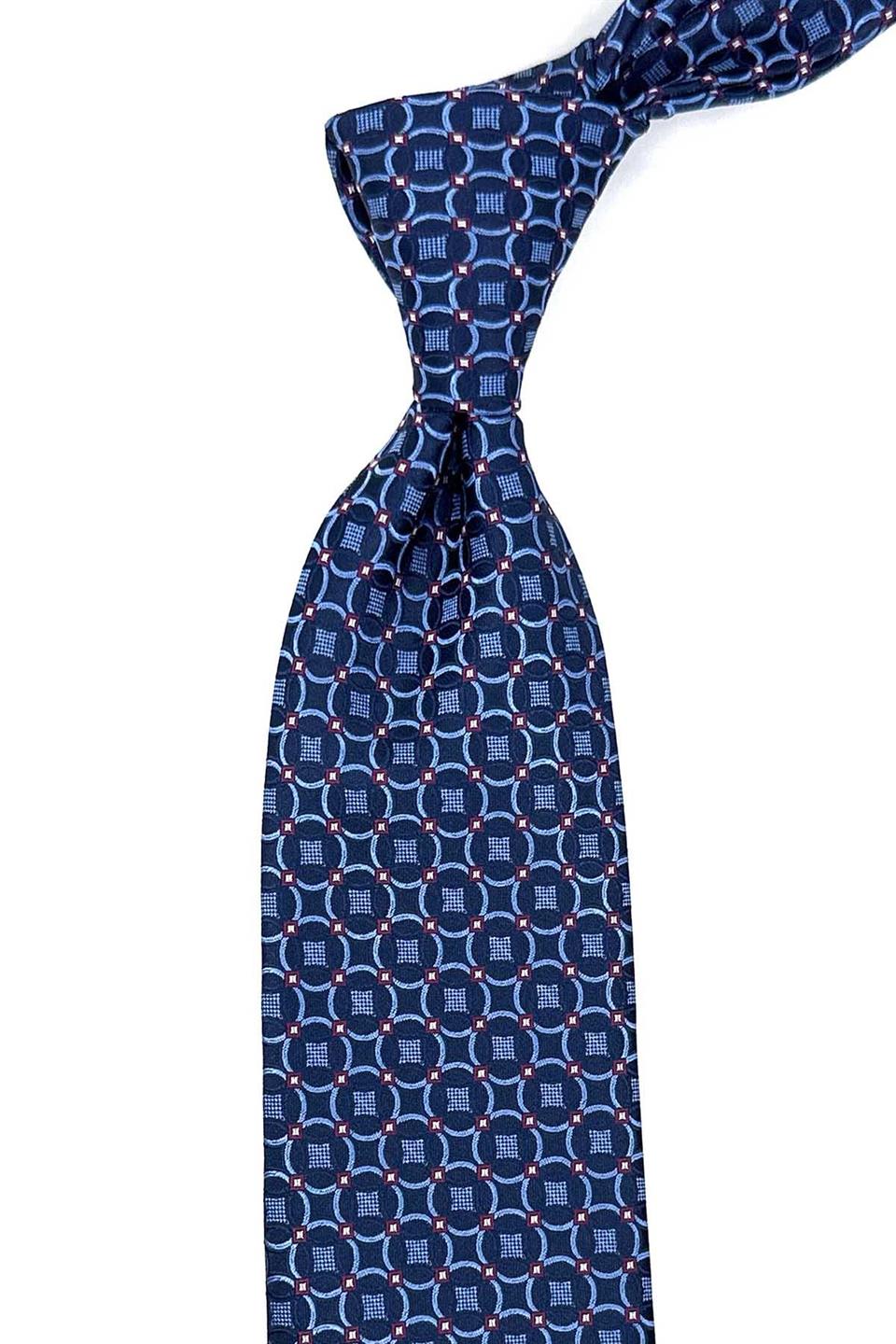 Mavi Motif Desen Mendilli Klasik Kravat KK12392