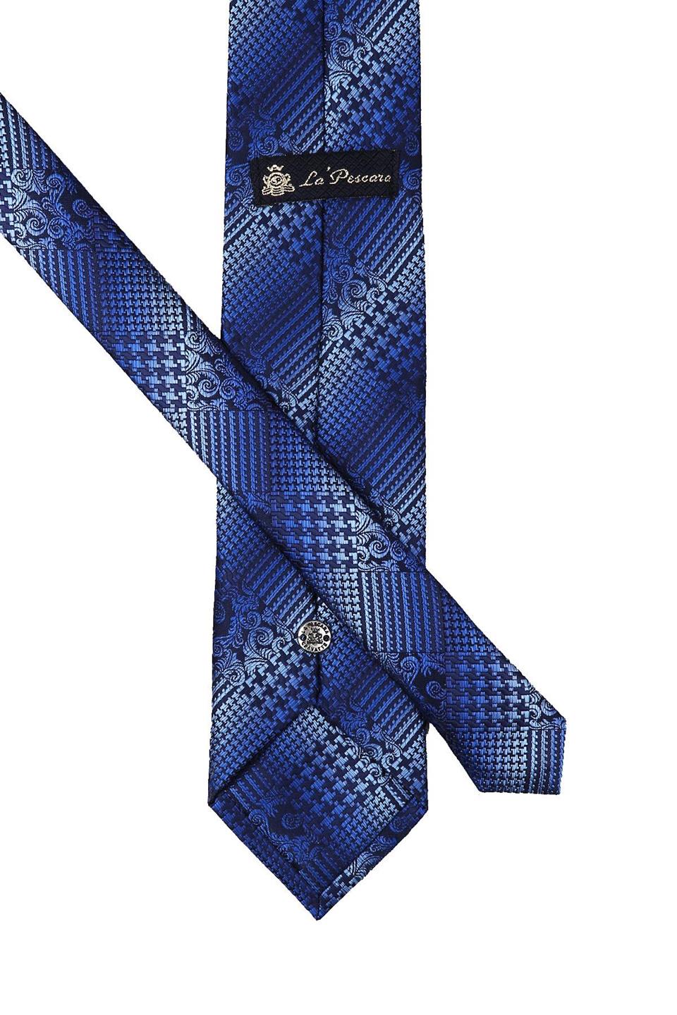 Mavi Motif Desen Mendilli Klasik Kravat KK10000