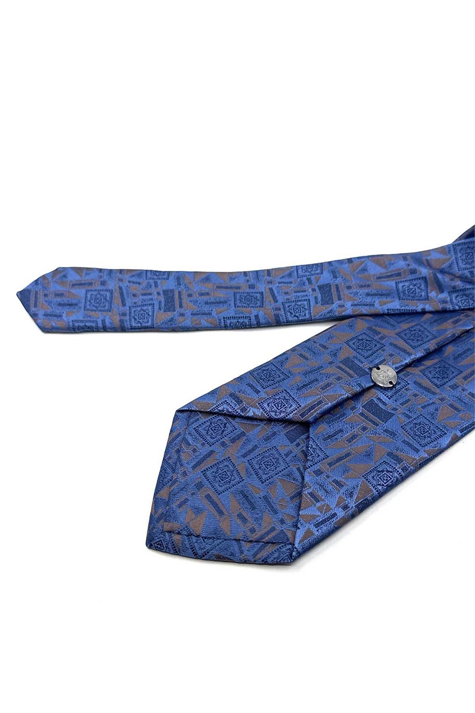 Mavi Motif Desen Mendilli Klasik Kravat KK14040