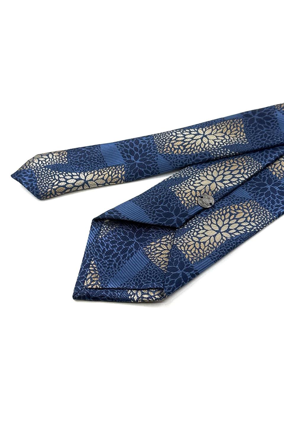 Mavi Motif Desen Mendilli Klasik Kravat KK12056