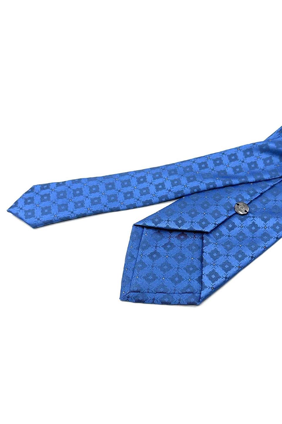 Mavi Motif Desen Mendilli Klasik Kravat KK12569